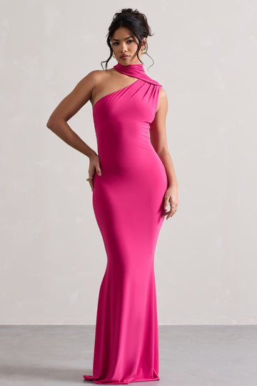Capucine Pink One Shoulder Draped Maxi Dress